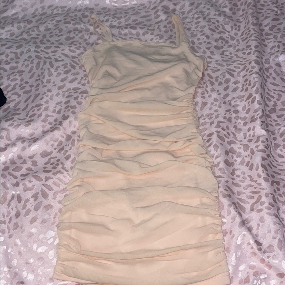 Elegant Cream Ruched Dress